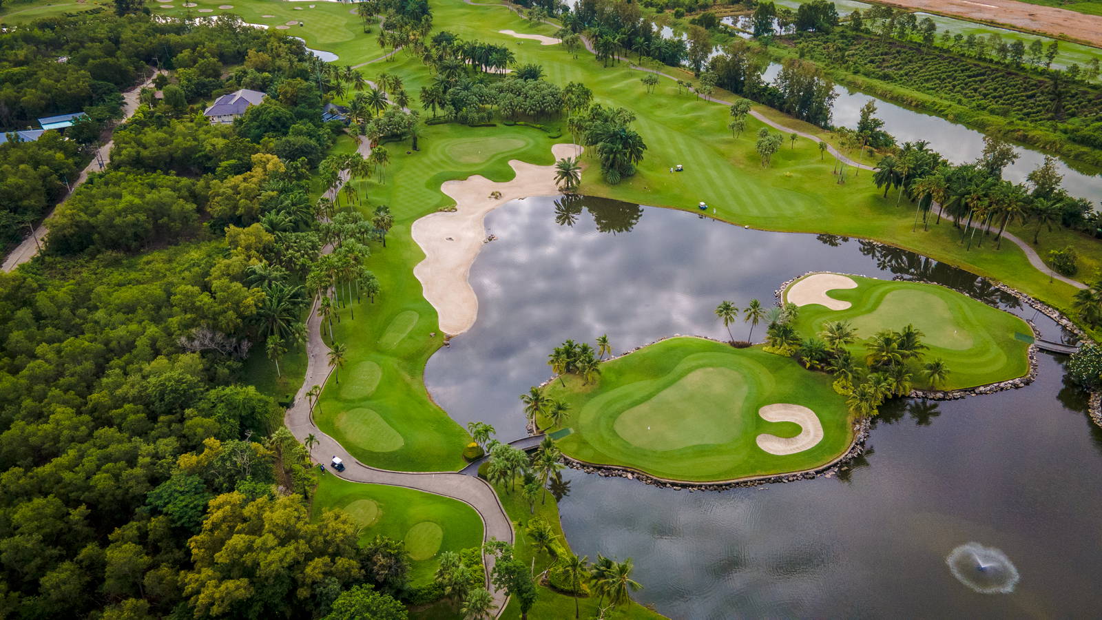 Island Green, Aerial View, Alpine Golf Club, Bangkok, Thailand