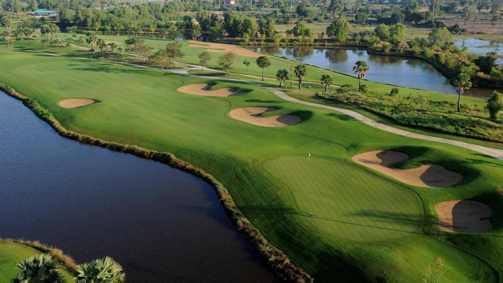 Green, Bunker, Water Hazard, Aerial View, Angkor Golf Resort, Siem Reap, Cambodia