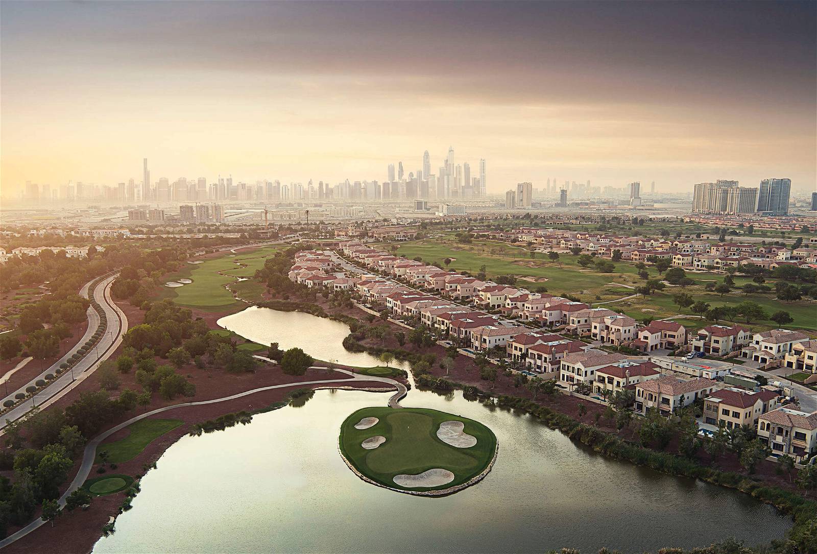 Island Green, Aerial View, Jumeirah Golf Estates (Earth Course), Dubai, United Arab Emirates