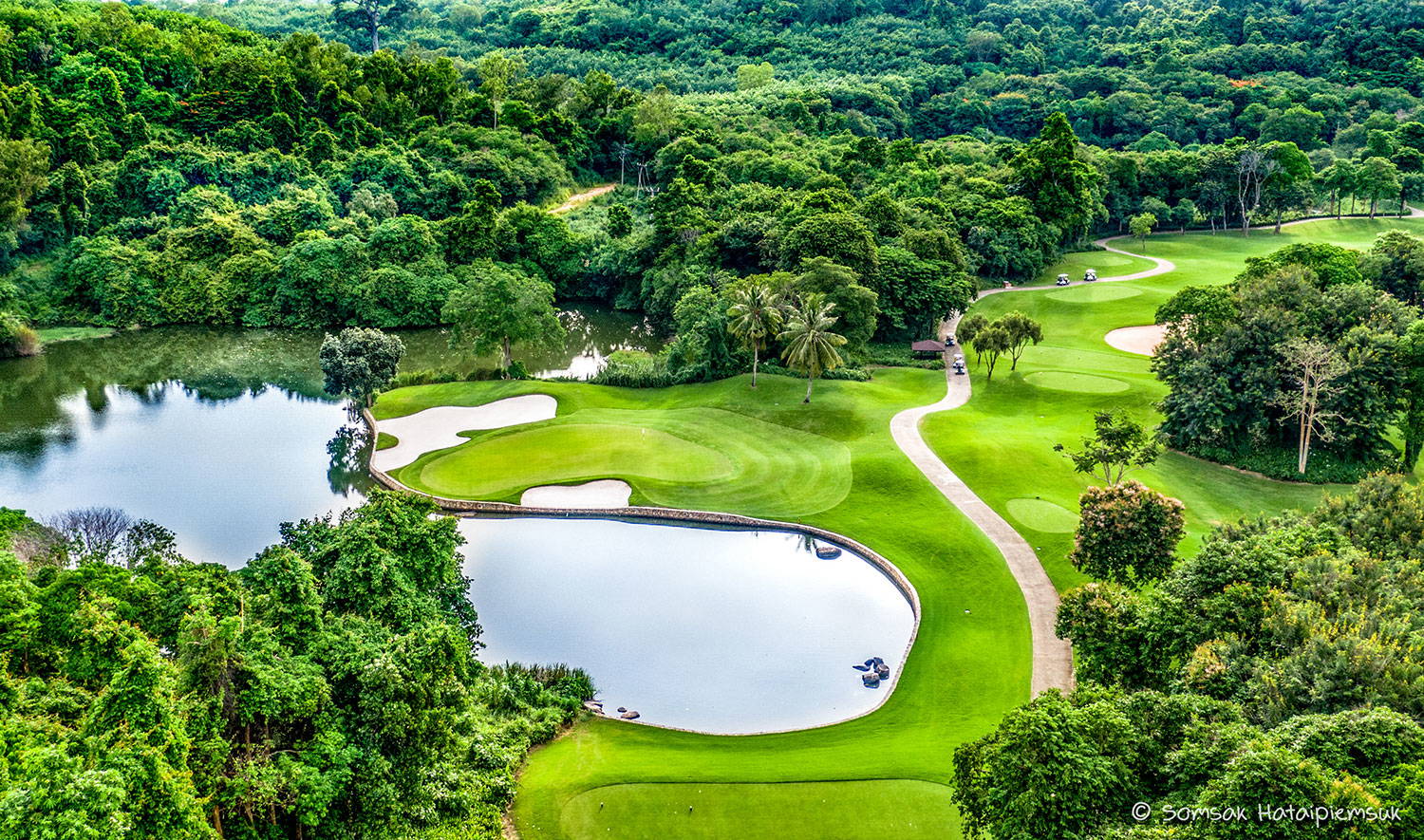 Aerial View, Green, Water Hazard, Laem Chabang International Country Club, Pattaya, Thailand