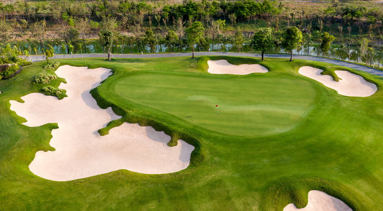 Green, Bunker, Aerial View, Vattanac Golf Resort (East Course), Phnom Penh, Cambodia